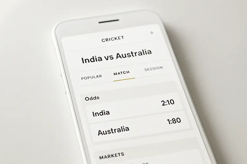 Modern sports betting app mockup showing cricket match odds on phone