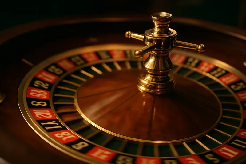 Close-up of live roulette wheel spinning in dramatic casino lighting